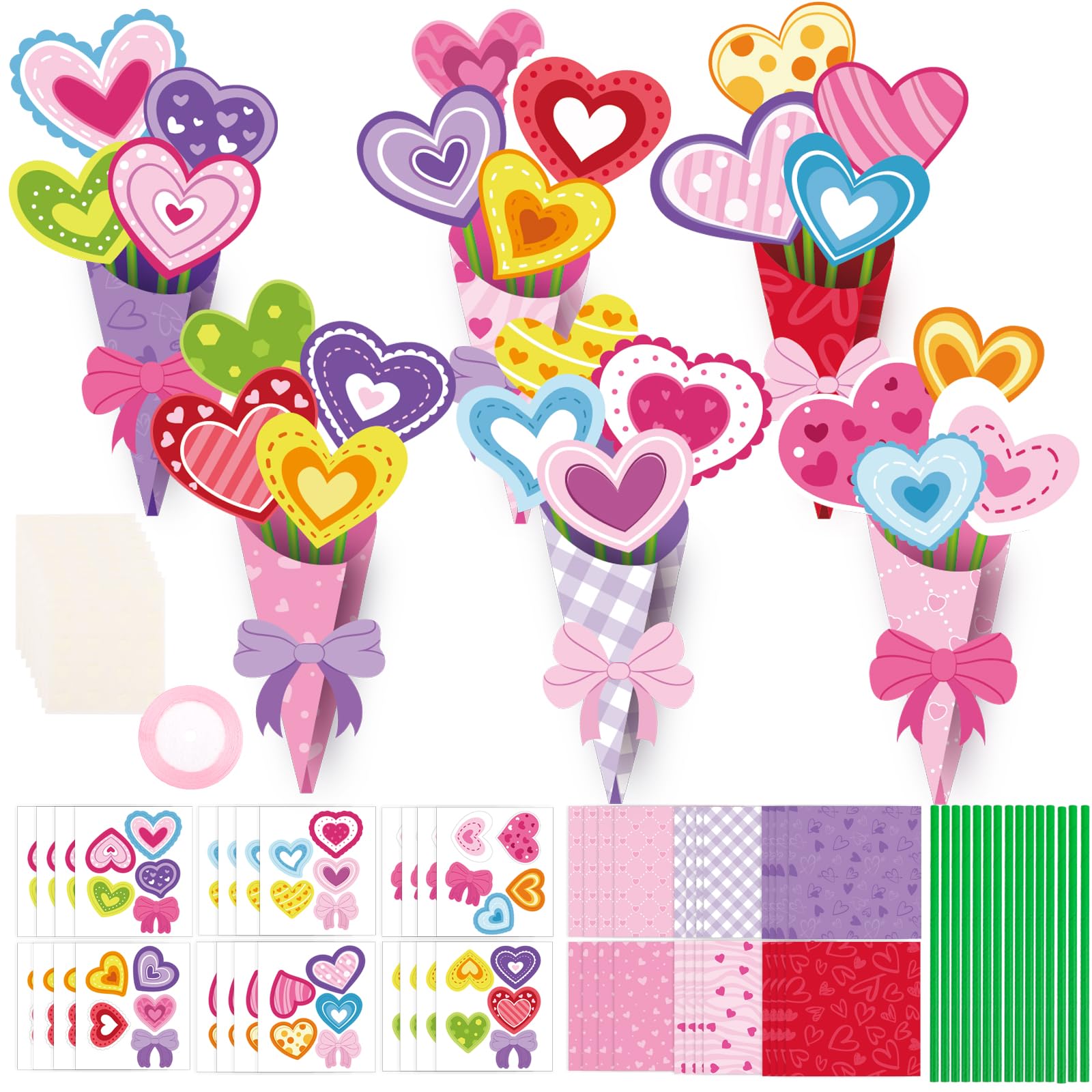 FOIMAS heart bouquet craft kit — heart cards close-up for kids' Valentine activity