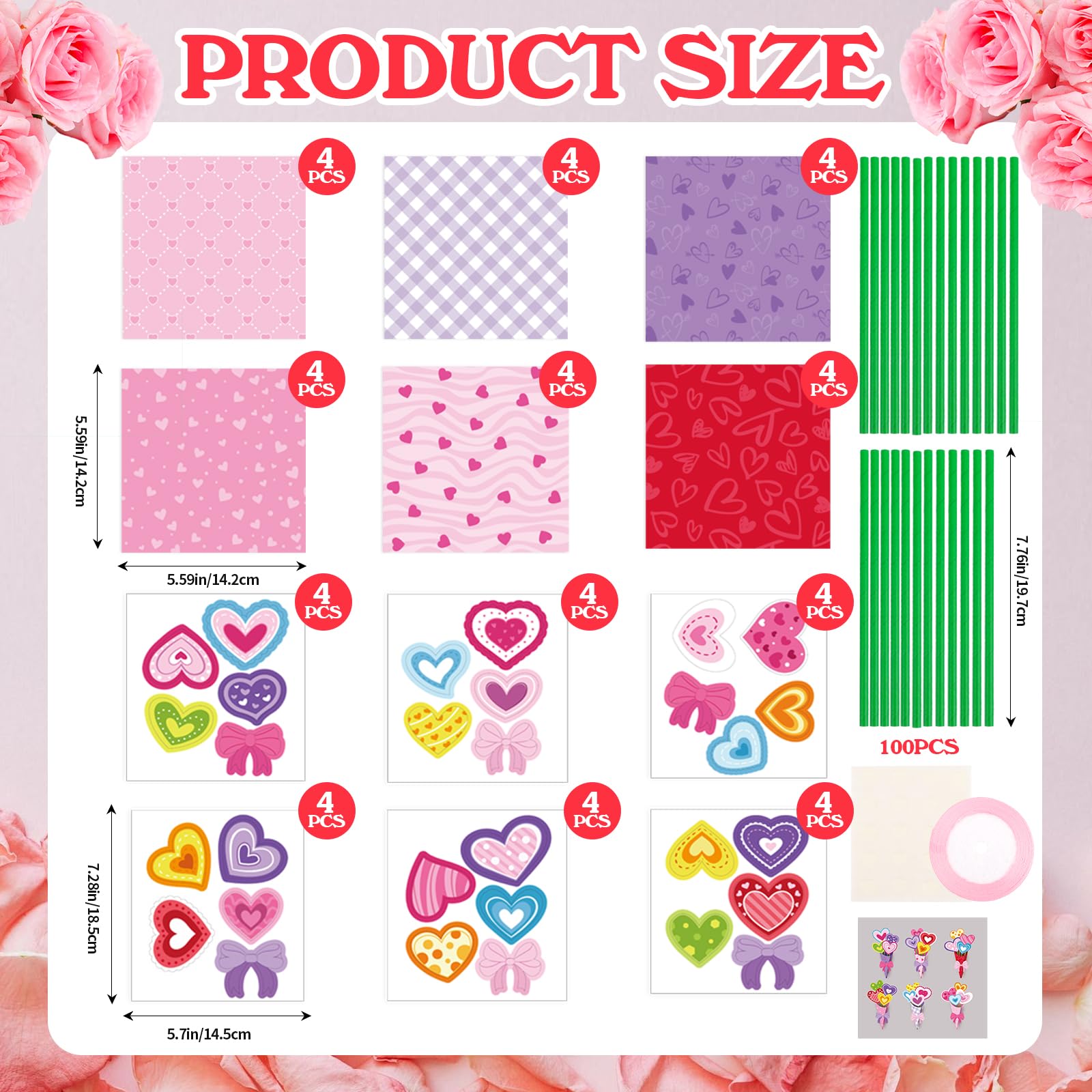 FOIMAS heart bouquet kit — colorful paper cards and ribbons for DIY bouquets at home