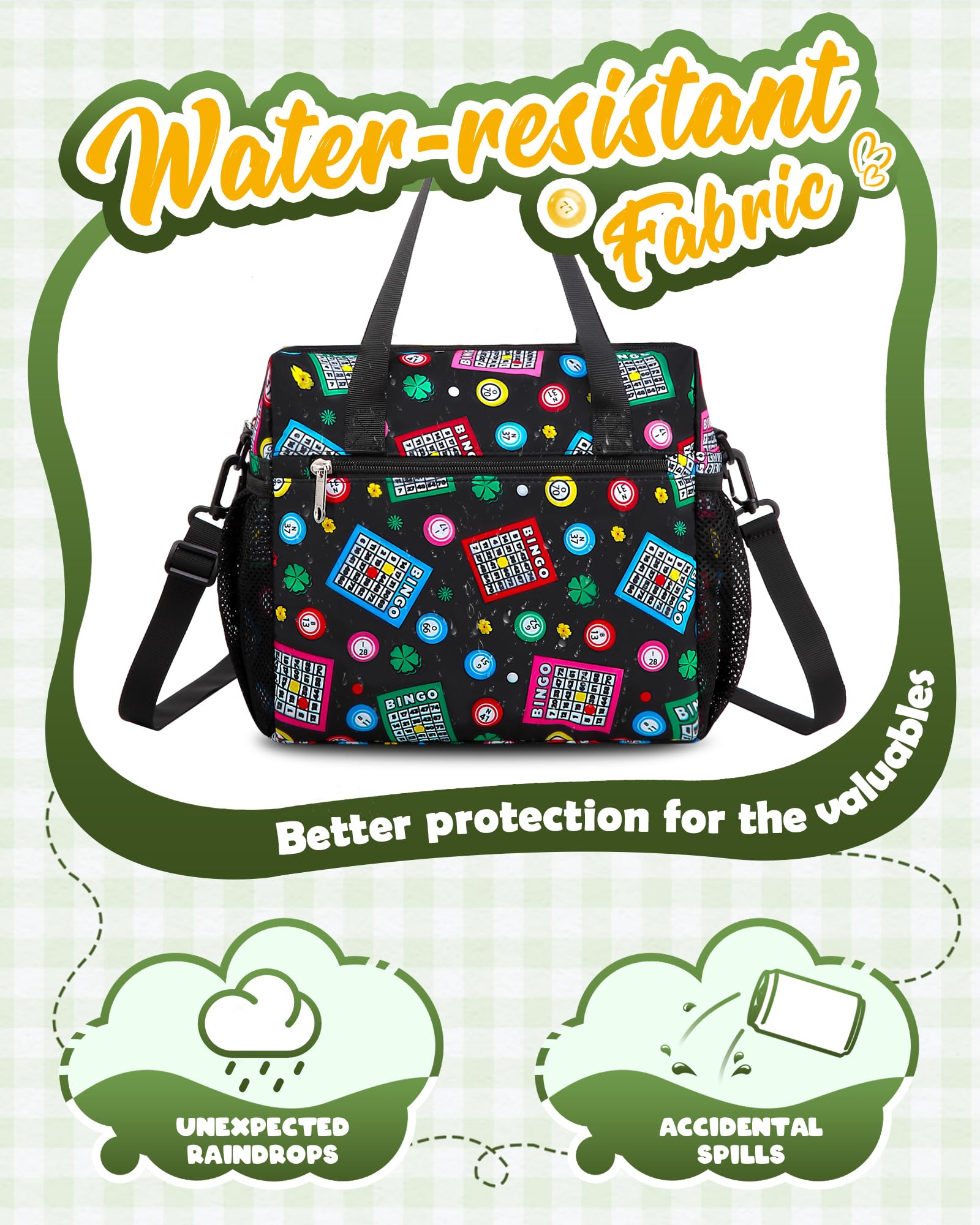 FOKDUVB Bingo Bag spacious main compartment fits daubers and cards