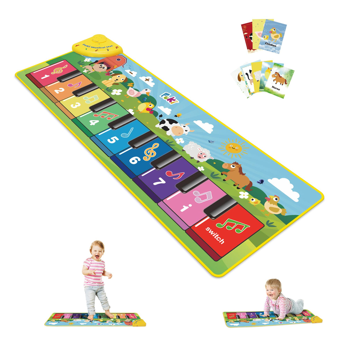 FOKI floor piano mat for toddlers with colorful lights for active play