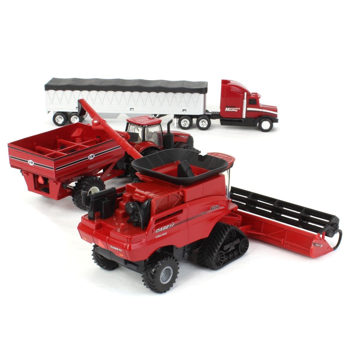 Foldable unloading auger and raised feeder housing for pose options.