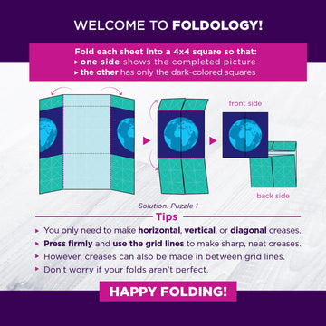Foldology brain‑training concept highlights visual‑spatial reasoning and problem solving.