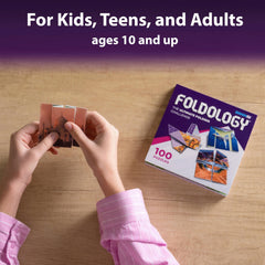 Foldology portable 5x5 inch format enables folding anywhere without a flat surface.