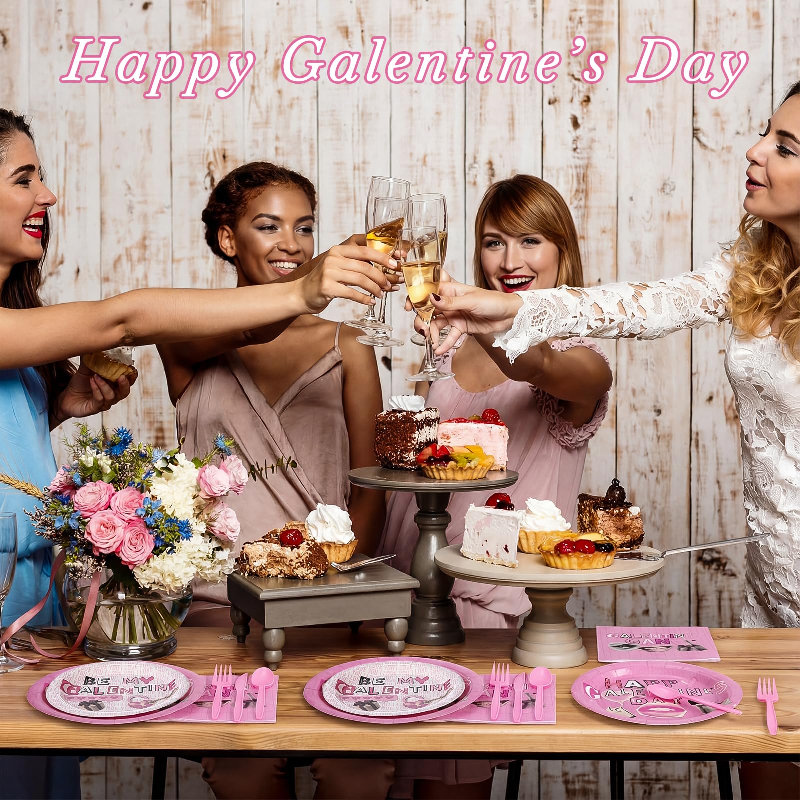 FoldTier Galentine's pink spoons included for convenient eating