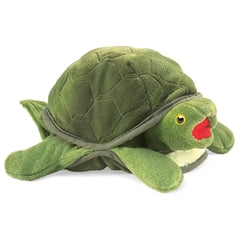Folkmanis Baby Turtle Puppet in green front view enhances storytelling and playtime.