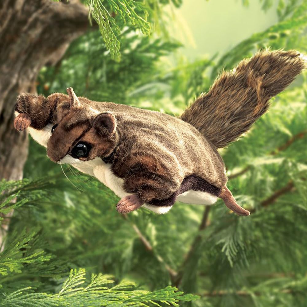 Folkmanis Flying Squirrel puppet brown hand position ready for stage