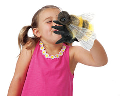 Vivid yellow and black fur of Folkmanis Honey Bee puppet enhances visuals