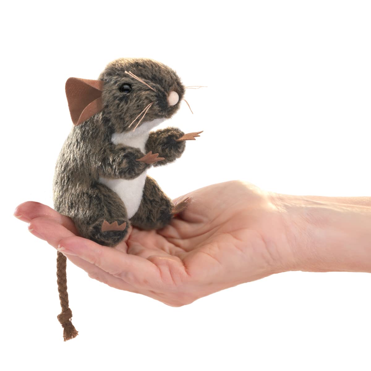 Folkmanis Mini Field Mouse finger puppet in brown, perfect for storytelling and imaginative play