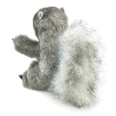 Folkmanis mini gray squirrel puppet on the finger for lively antics and play.