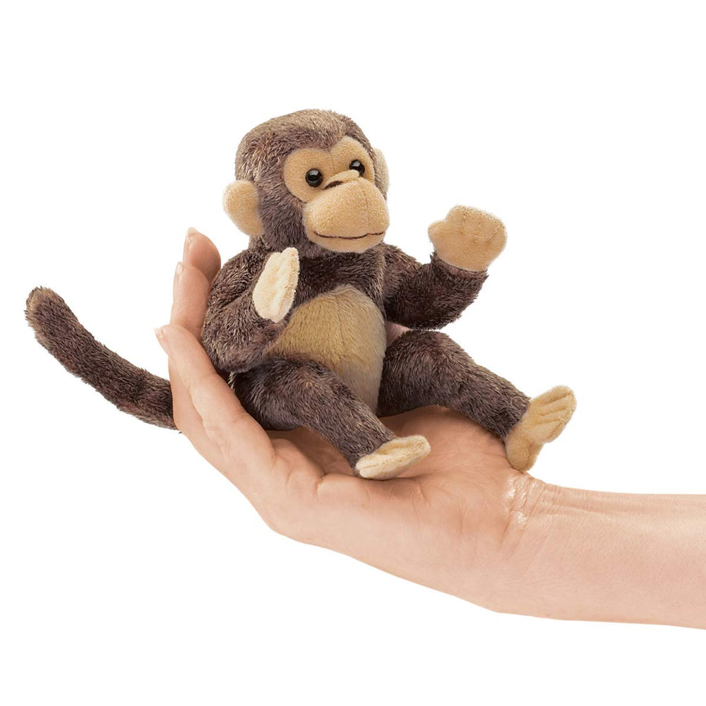Folkmanis Mini Monkey Finger Puppet brown for storytelling and pretend play.