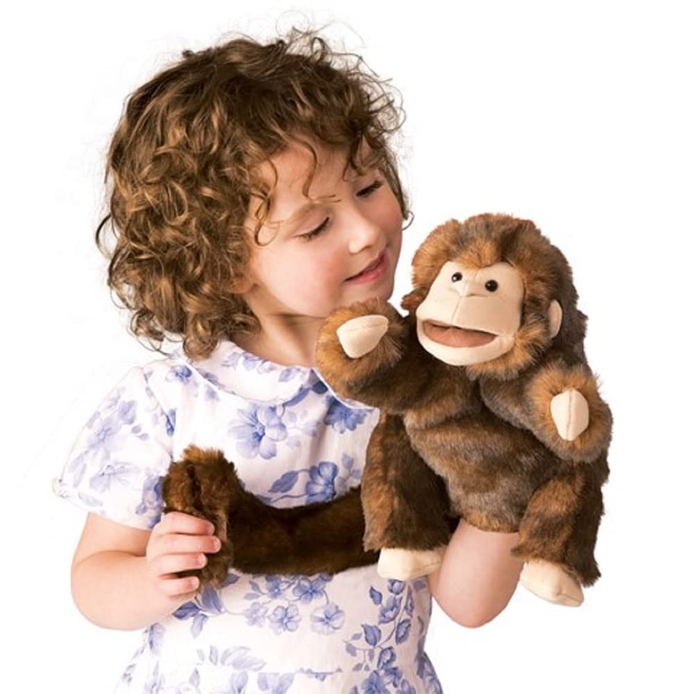 Folkmanis Monkey Hand Puppet arm movement captures dynamic gestures during play.