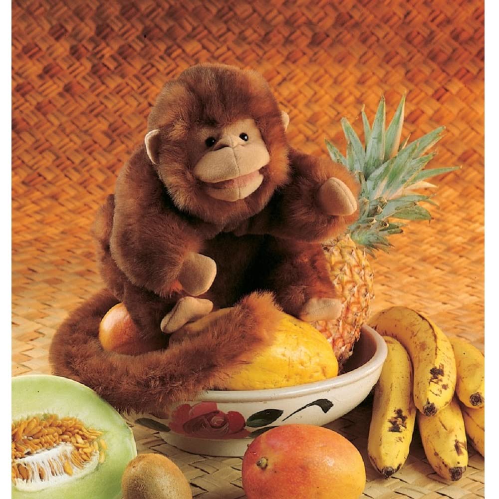 Folkmanis Monkey Hand Puppet close-up fur texture emphasizes quality and durability.