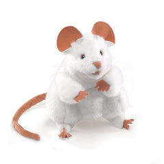 Folkmanis Mouse Hand Puppet White front view for storytelling sessions.