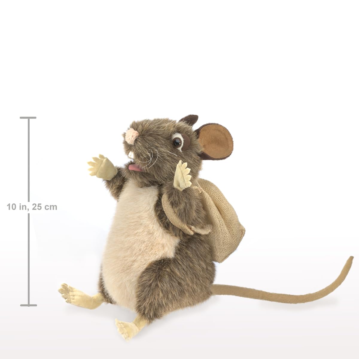 Folkmanis Pack Rat puppet hand-control demonstrates mouth and limb movement