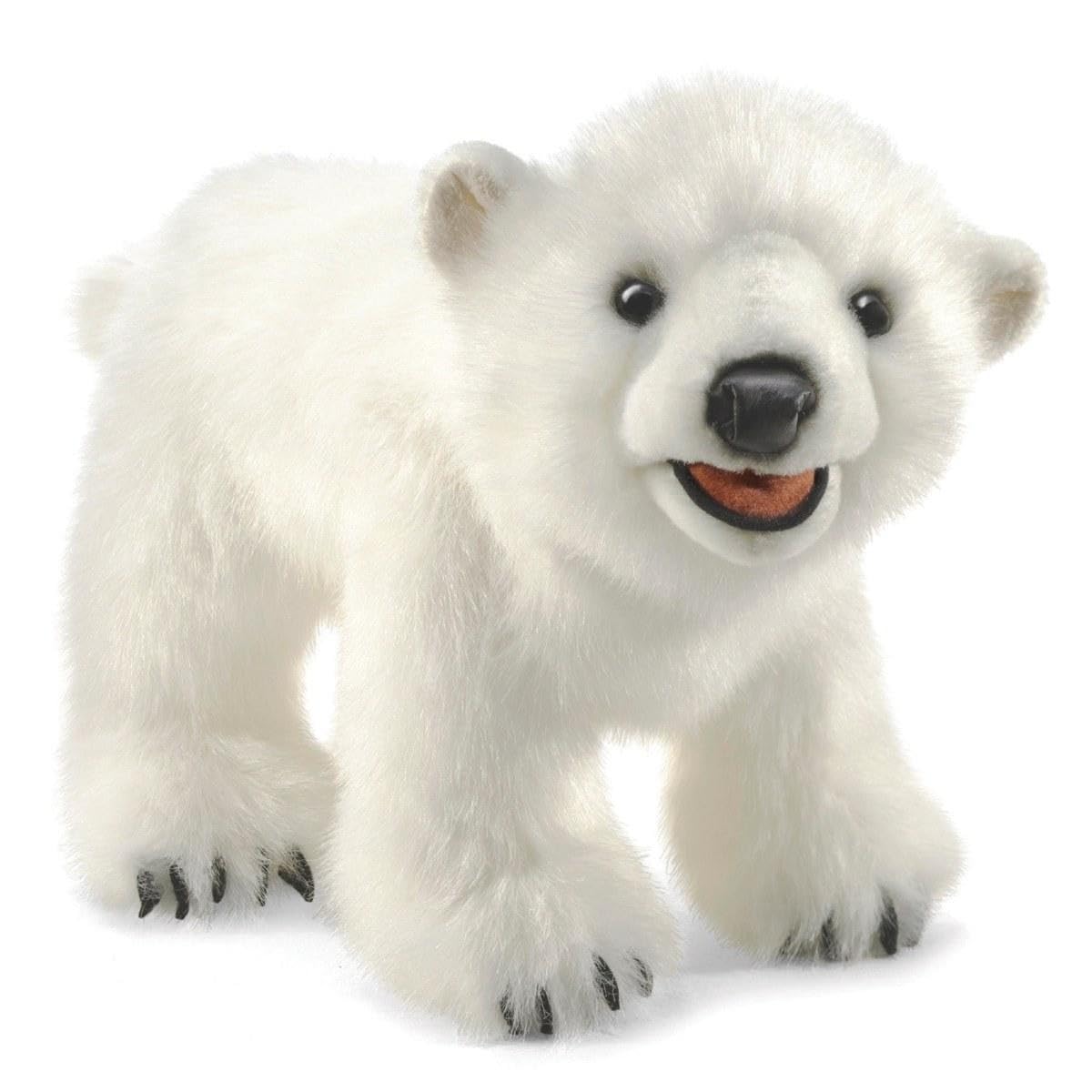 Folkmanis Polar Bear Cub hand puppet with soft plush fur for storytelling