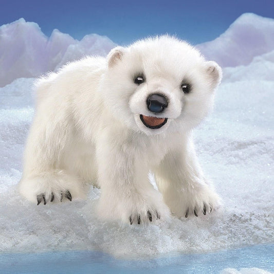 Folkmanis Polar Bear Cub hand puppet showing expressive mouth action for storytelling
