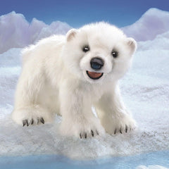 Folkmanis Polar Bear Cub hand puppet showing expressive mouth action for storytelling