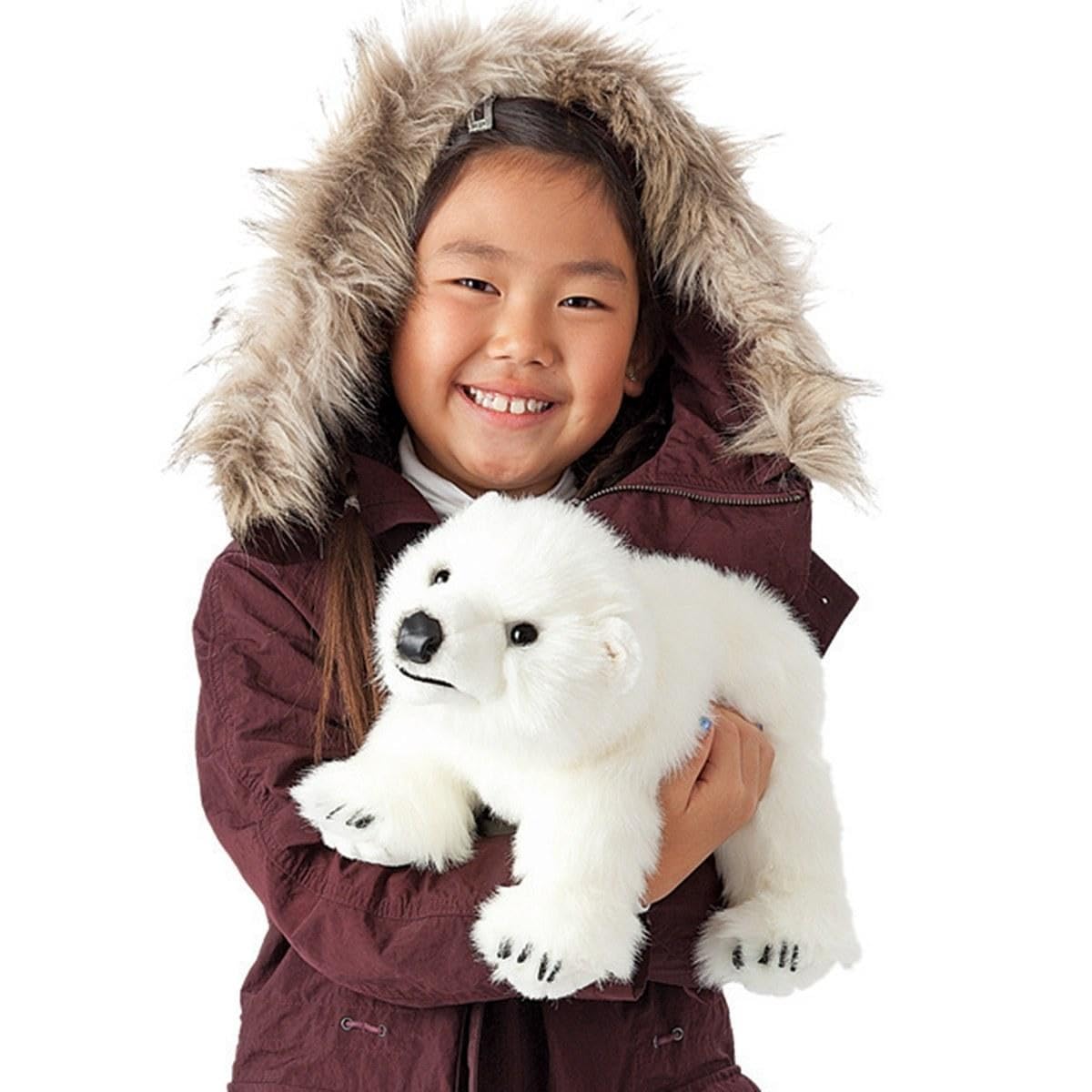 Folkmanis Polar Bear Cub hand puppet ready for stage or classroom play