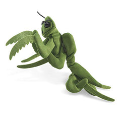Close-up of Folkmanis praying mantis detailing and lifelike features