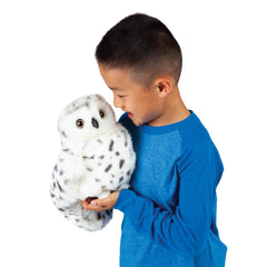 Folkmanis Snowy Owl hand puppet measures 9x21x10 inches for comfortable handling.