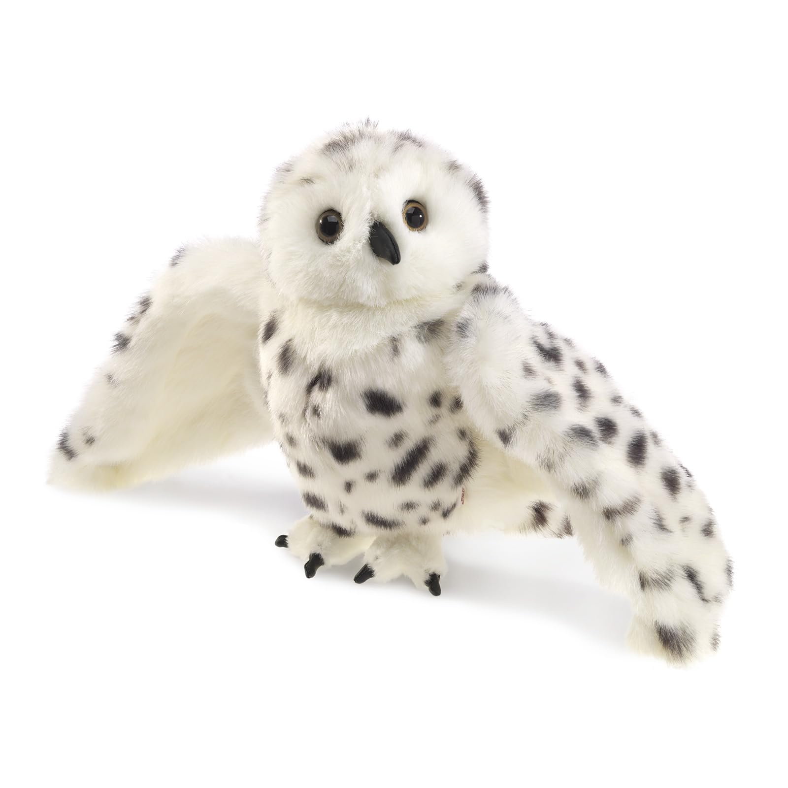 Folkmanis Snowy Owl head rotation puppet for dynamic storytelling and stage use.