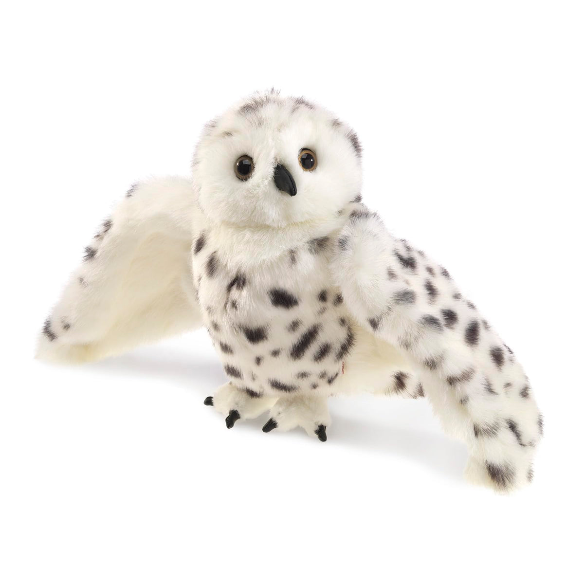 Folkmanis Snowy Owl head rotation puppet for dynamic storytelling and stage use.