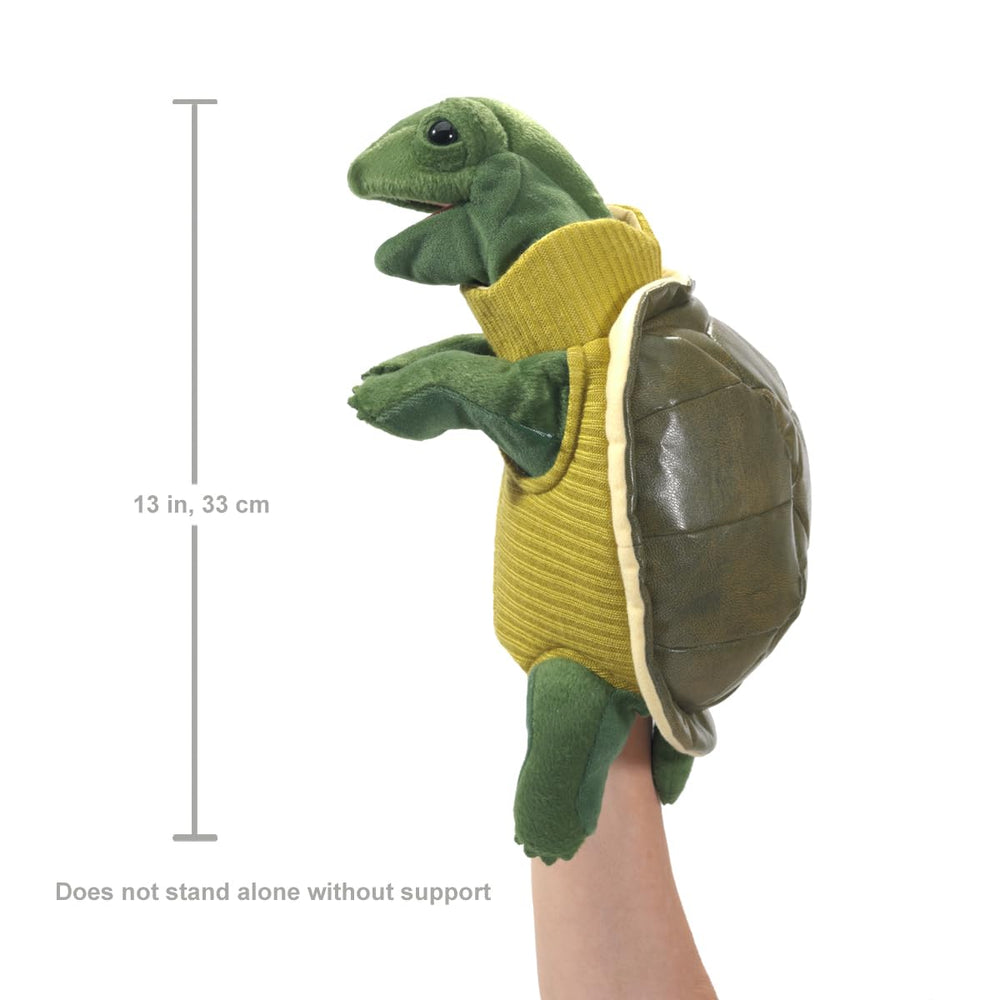 Folkmanis Turtleneck Turtle hand puppet gift-ready, perfect for classroom and party activities.