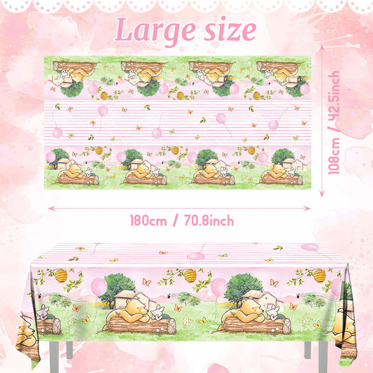 FOLNESH bear theme tablecloth design enhances Winnie the Pooh style party decor.