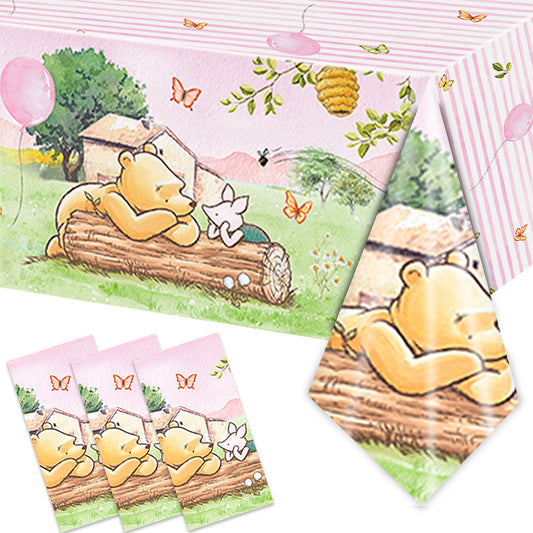 FOLNESH pink classic bear tablecloth covers baby shower tables and protects against spills.