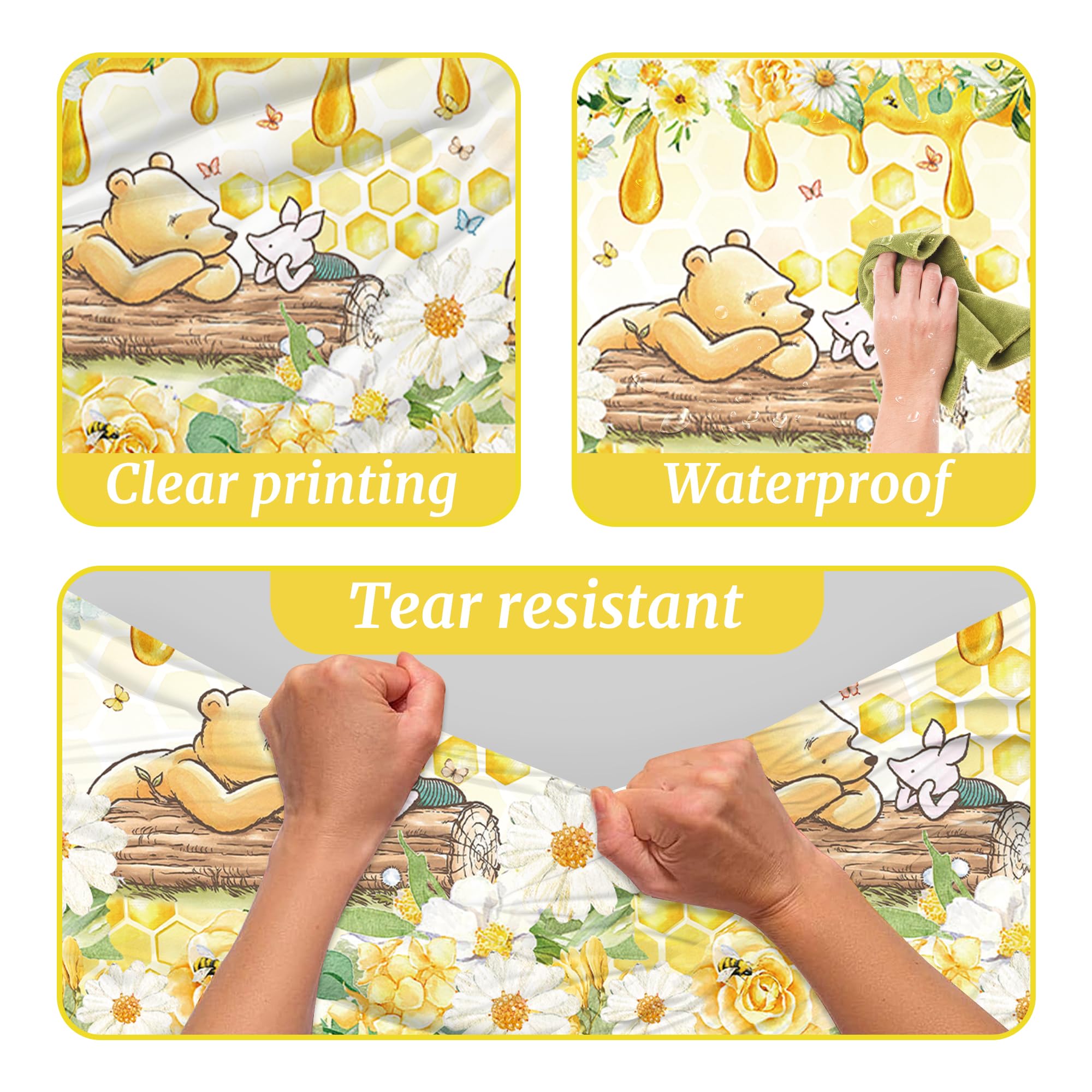 FOLNESH waterproof party tablecover featuring Winnie Bear, ideal for indoor or outdoor events.