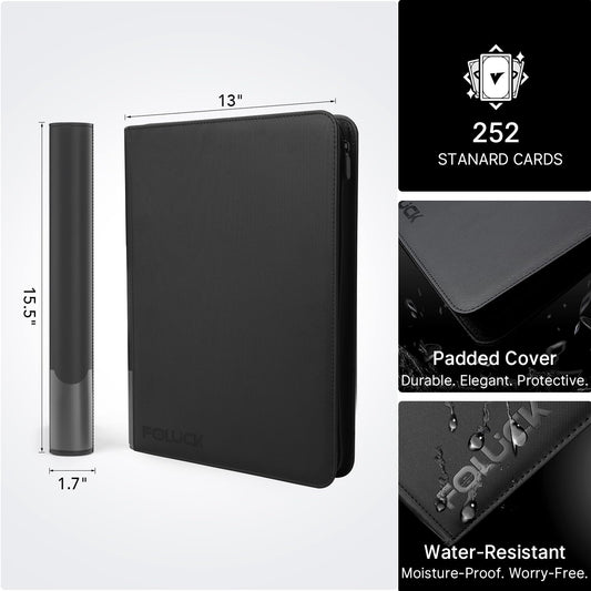 Inside view reveals 14 double-sided pages for organized card storage.
