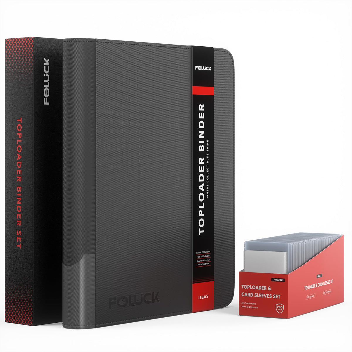 Foluck 9-pocket binder front cover shows durable PU leather for premium protection.