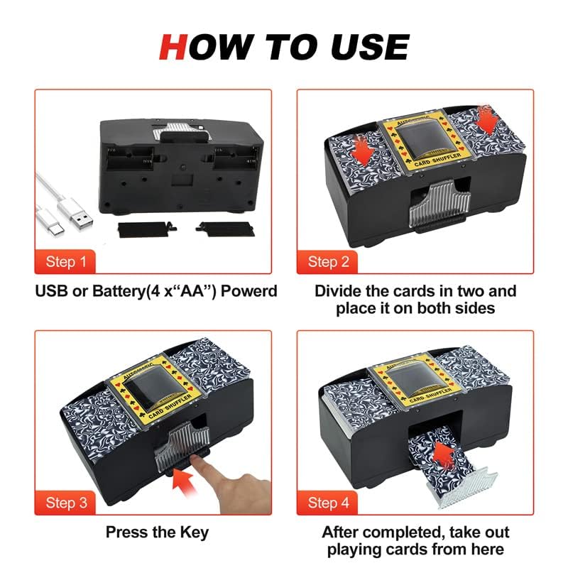 FONBEAR 2 deck shuffler USB and battery ports for flexible power options.