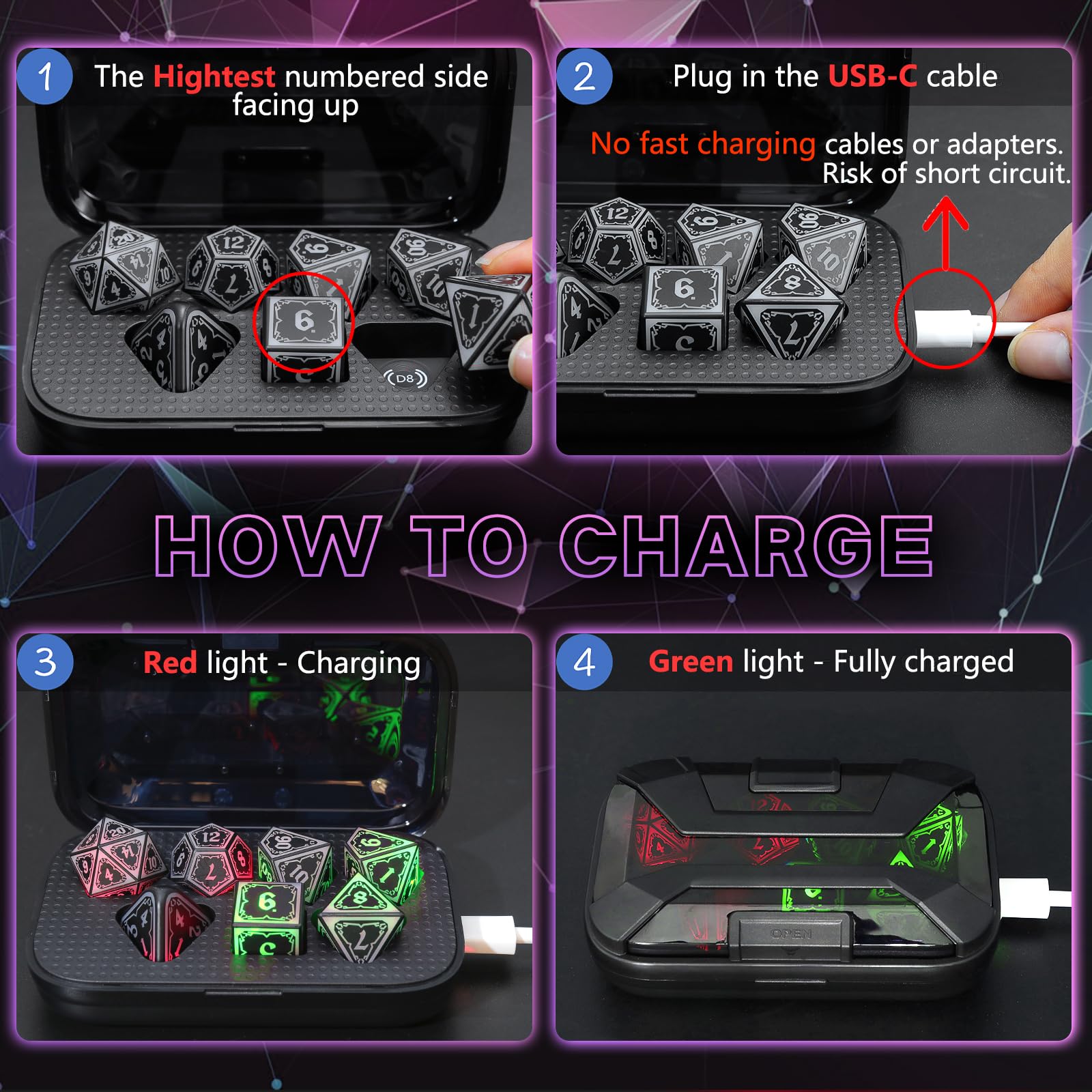 FONVGOGO LED dice show red and green charging indicators through a clear case