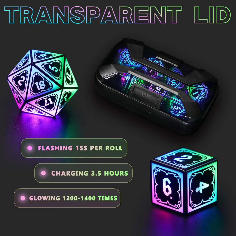 FONVGOGO DND dice on the tabletop display bright LEDs for clear visibility during sessions.
