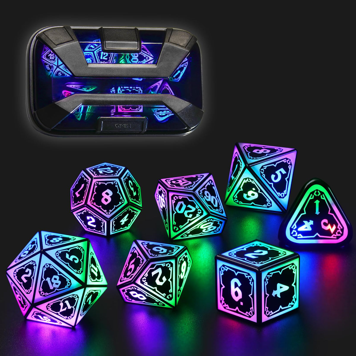 FONVGOGO light-up dice set charging base glows during recharge for easy night play.