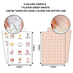 Foosproea unique bridal bingo card design with colorful wedding themes.