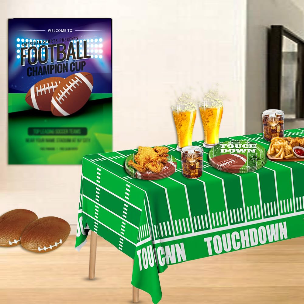 Football Party Supplies Set 2 tablecloths covering tables for a cohesive look