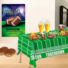 Football Party Supplies Set 2 tablecloths covering tables for a cohesive look
