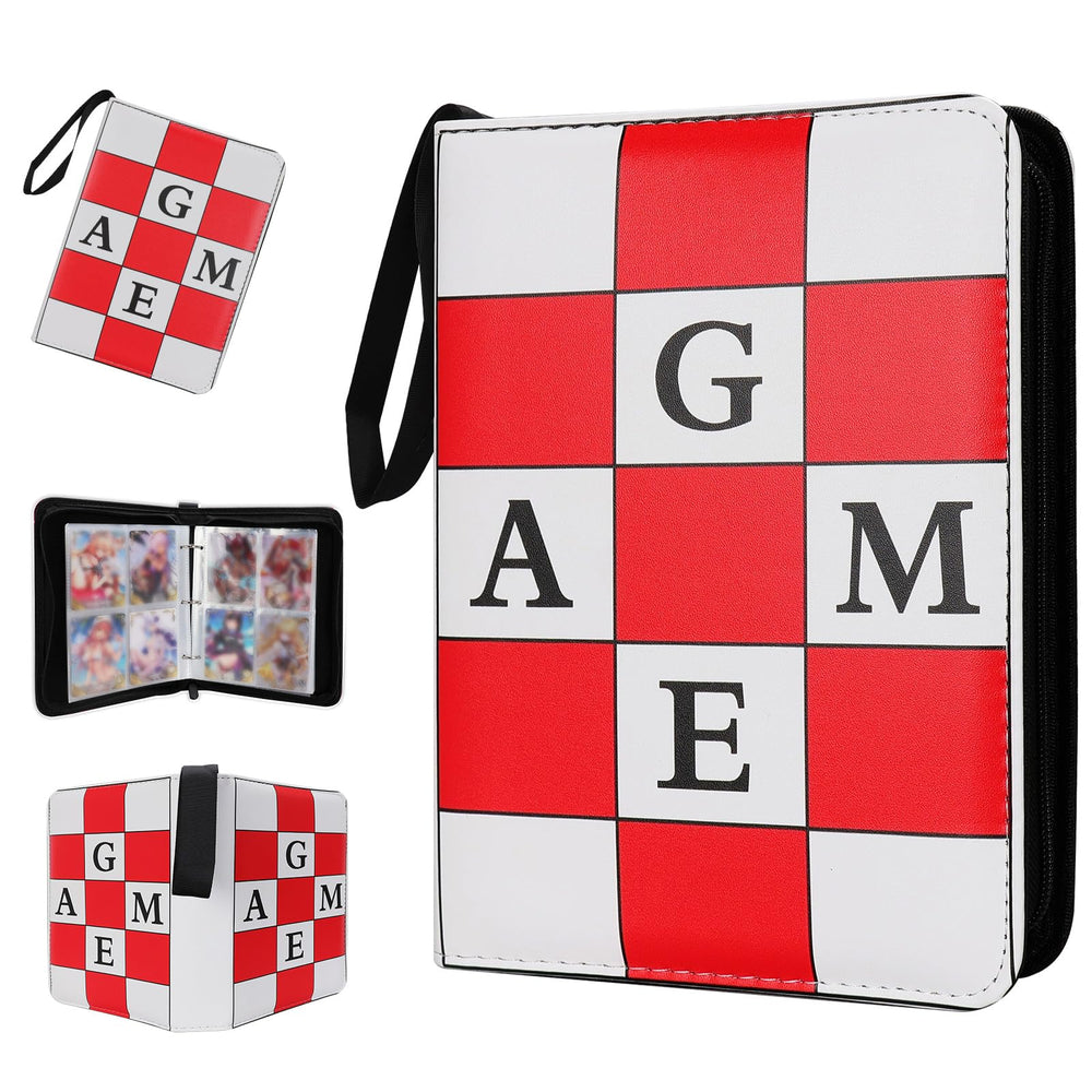 FootJKYX card binder front view in red and white for easy card collection display.