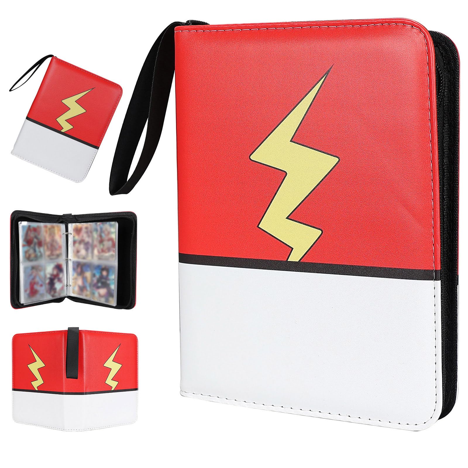 FootJKYX Collectible Card Album four-pocket binder in red and white holds up to 400 cards.