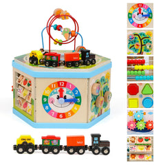FOPNETS wooden activity cube bead maze boosts fine motor skills during play.