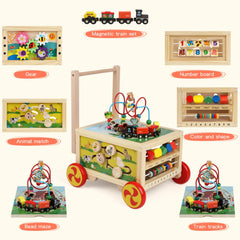 FOPNETS wooden activity cube side view with animal matching maze for recognition.