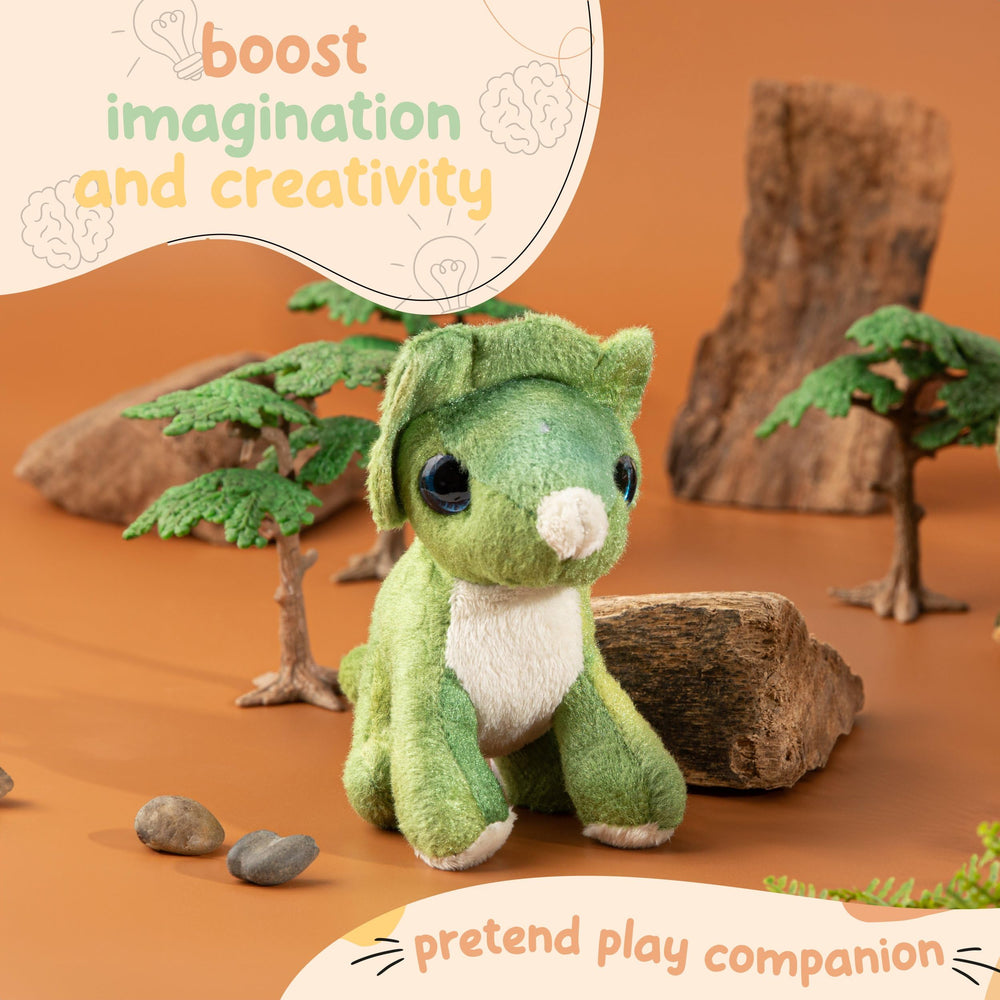 Forest & Twelfth dinosaur party favor, triceratops plush for goody bags.