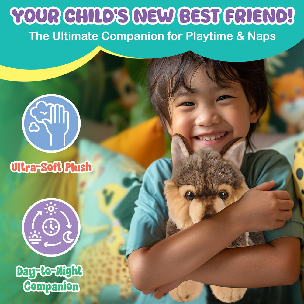 Forest and Twelfth heirloom wolf plush close-up showing durable stitching for lasting play.