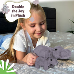 Forest and Twelfth soft plush hippo with attached baby duo for comforting hugs