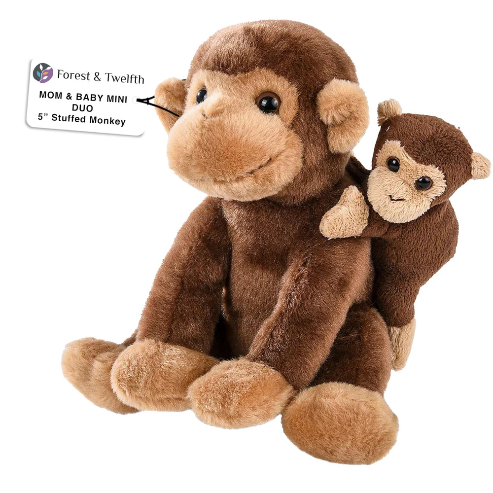 Forest & Twelfth mom and baby monkey close-up plush highlighting soft textures.