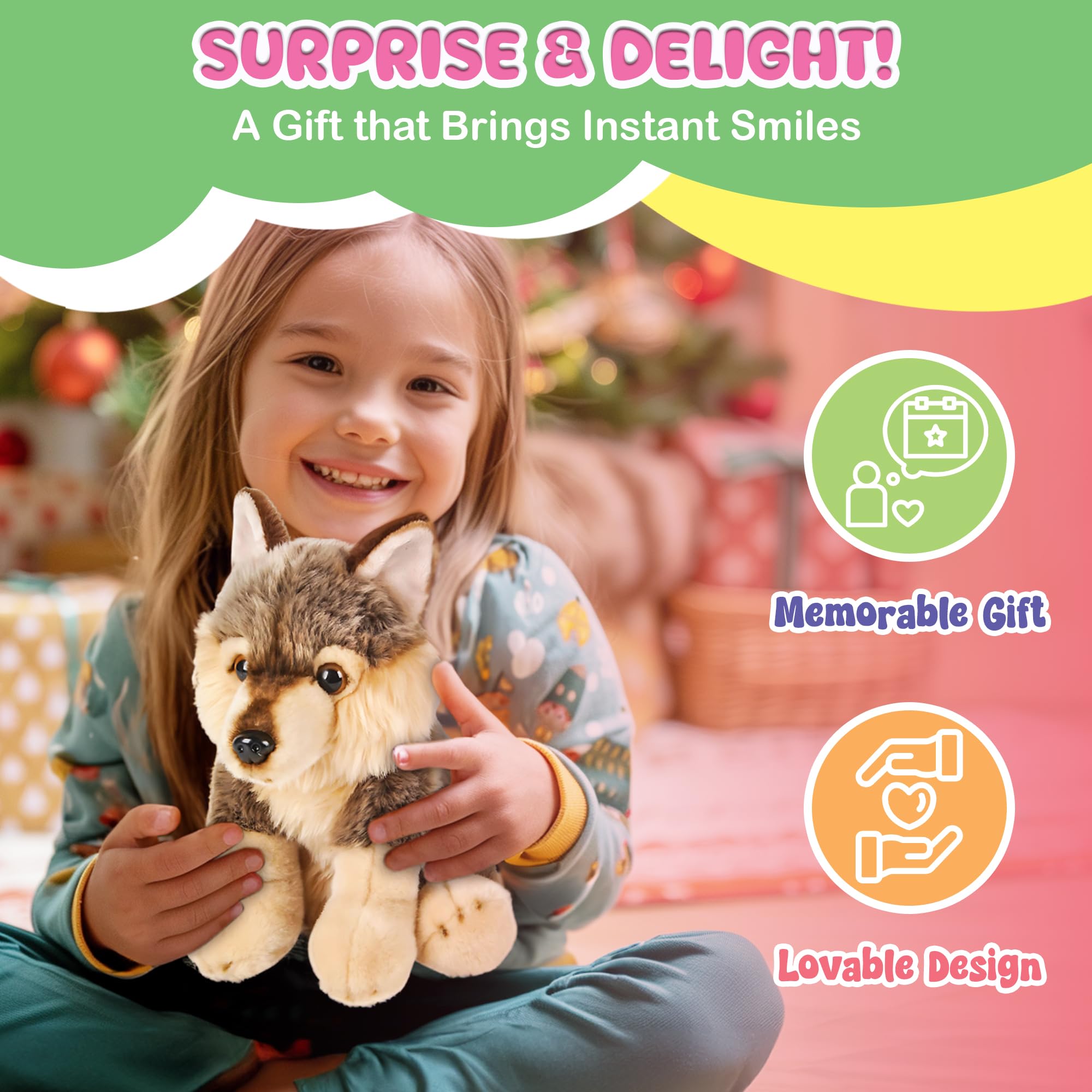 Forest and Twelfth safe-stitch construction wolf plush designed for kid hands ages 3+.