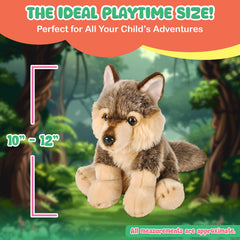 Forest and Twelfth wolf plush in nursery decor offering gentle, comforting presence.
