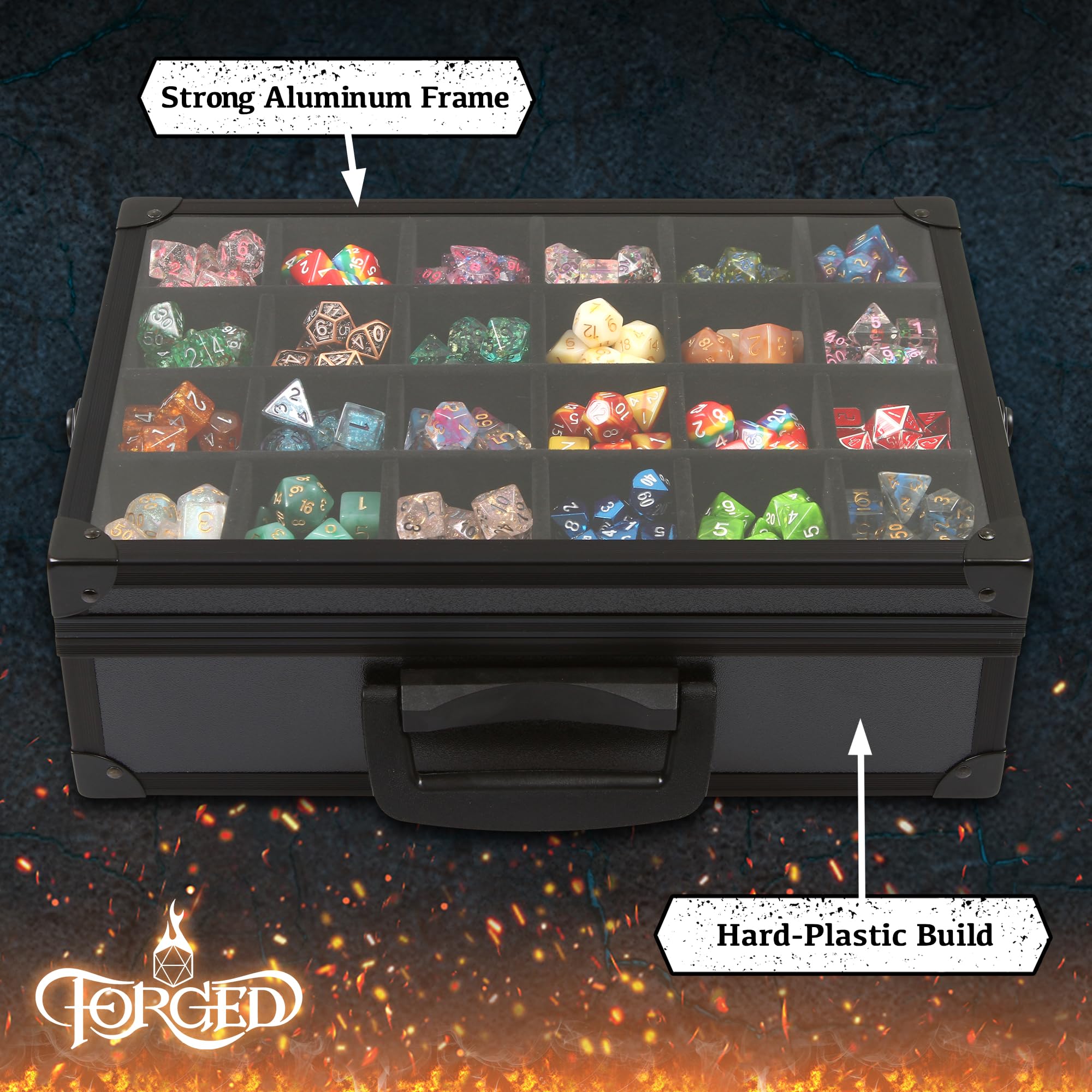 Forged Dice Co. aluminium edges provide sturdy frame and durability.